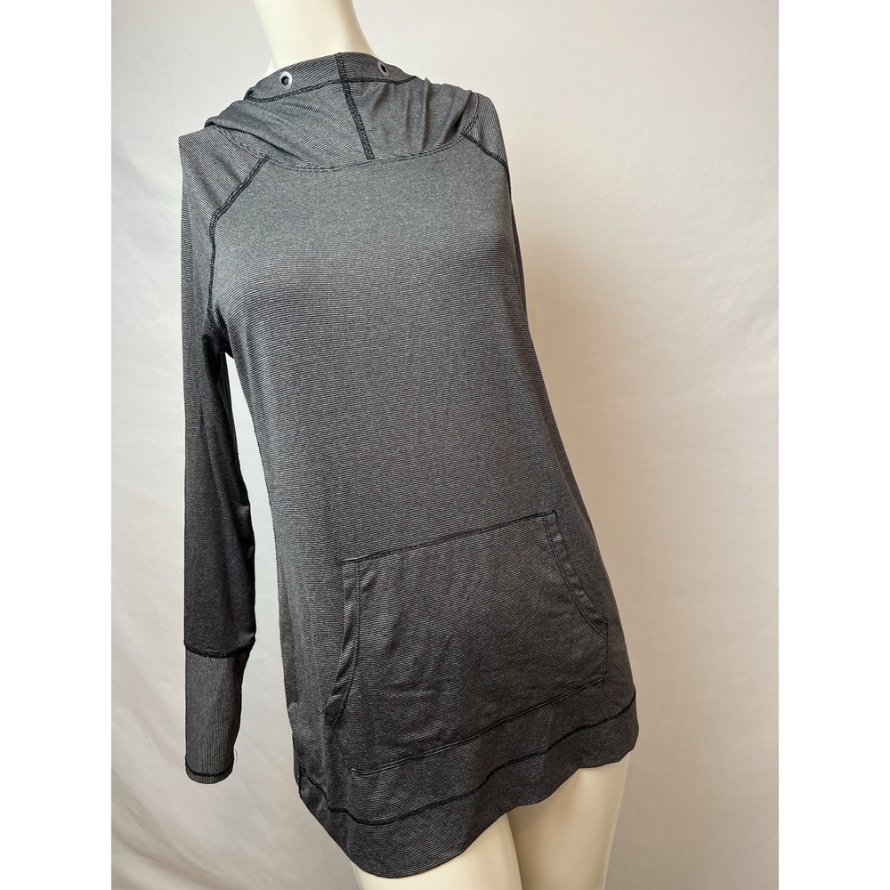 TeezHer Size S/P Sporty Active Gray Black Stripe  Hoodie Pullover  Top